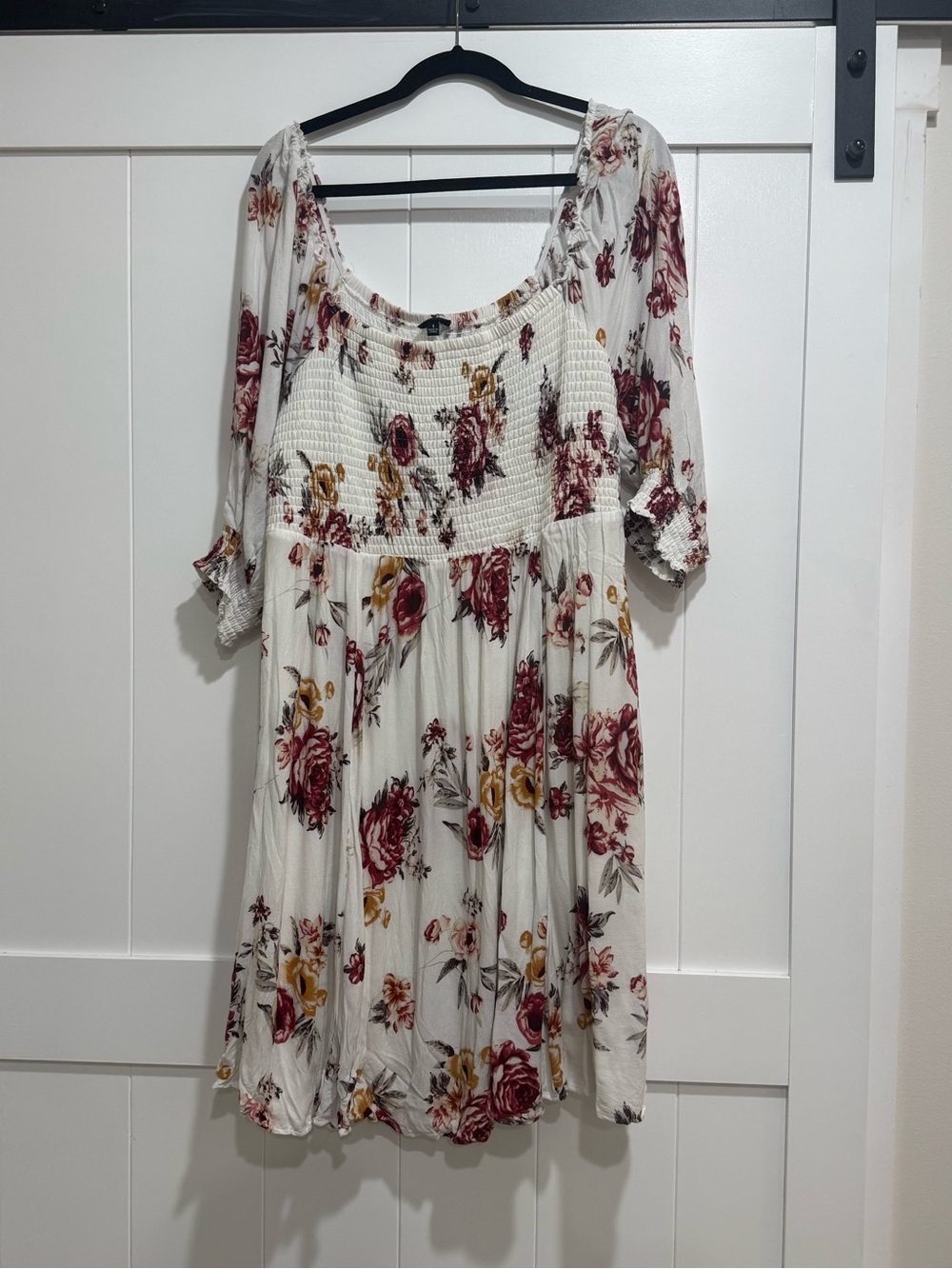 torrid White Floral Mini Dress with Burgundy & Mustard Blooms